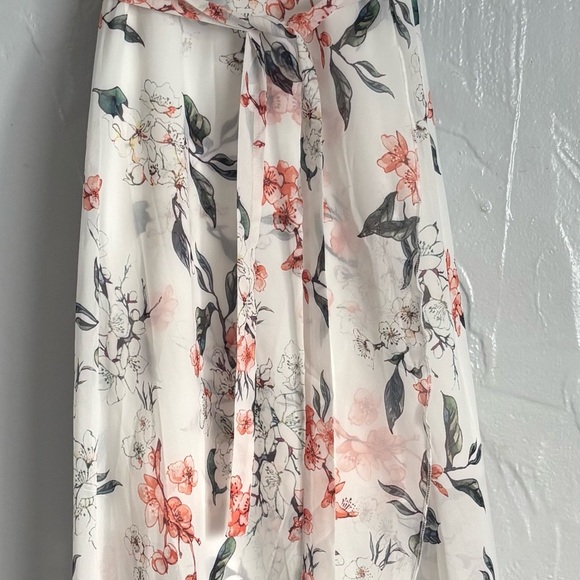 Orange and White Maxi A-Line Skirt with Tie Front - Picture 2 of 11